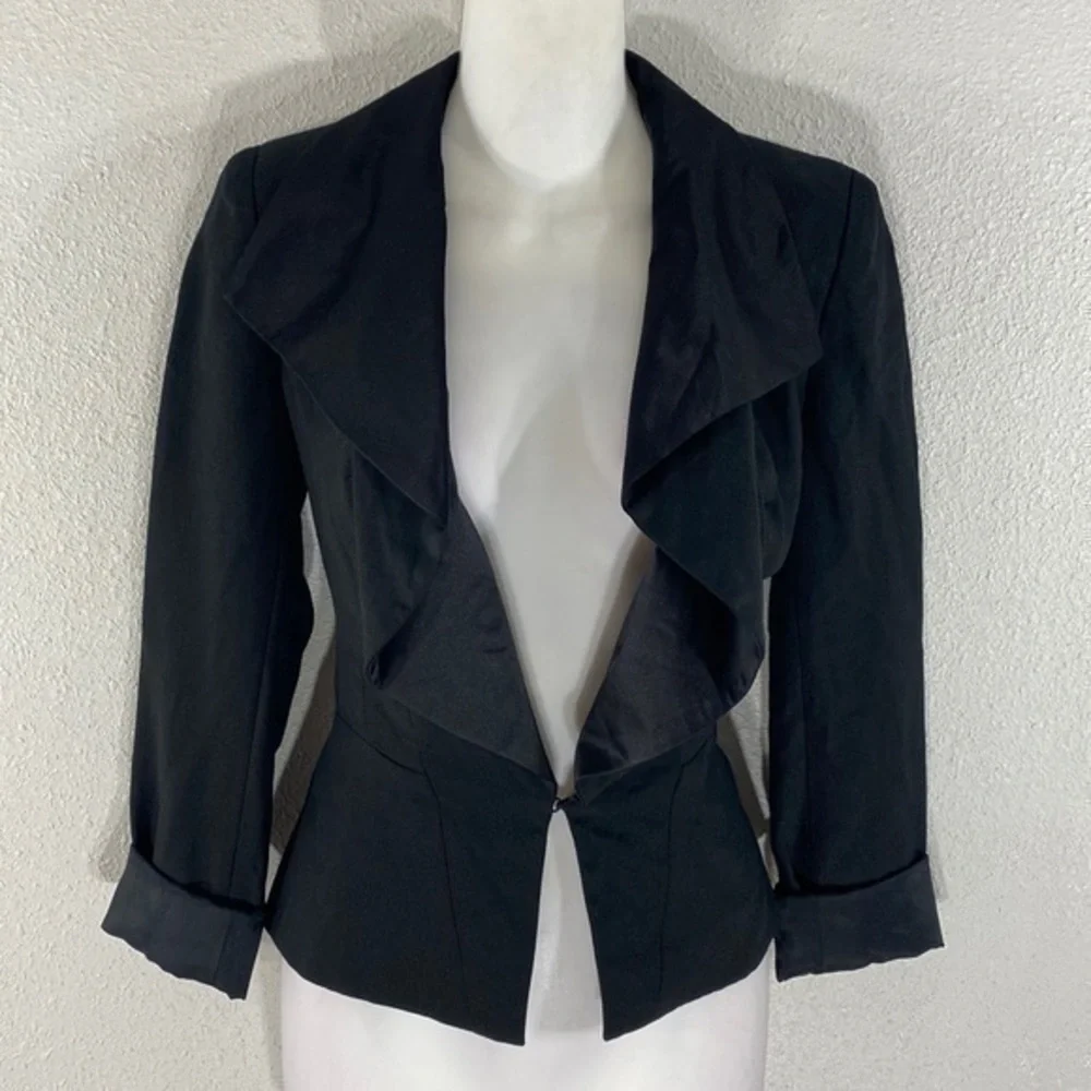 Anthro Tabitha black silk drape kiss front blazer jacket KK29